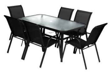 Beige Six-Person Garden Dining Set with Table and Chairs